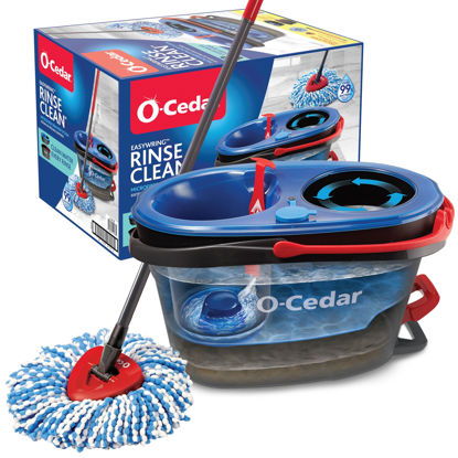Picture of O-Cedar RinseClean Spin Mop & Bucket System | Clean with Water | Removes 99% of Bacteria Plastic