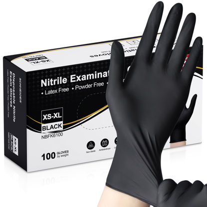 Picture of Schneider Nitrile Exam Gloves, Black Latex Free Powder Free Disposable Gloves for Medical, Cooking, Cleaning, and Food Prep (Large, 100)