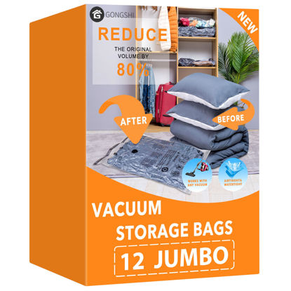 Picture of Vacuum Storage Bags Jumbo (12 x Jumbo),Plastic Packaging Bags,Space Saver Sealer Compression Bags for Blankets, Comforters, Pillows, Bedding,Clothes Storage