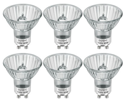 Picture of SerBion GU10 120V 50W Halogen Light Bulbs for Track and Range Hood, GU10+C Candle Warmer Lamp with Dimmable, 2700K Warm White, 6000+Hours Long-Lasting Pack of 6