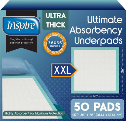 Picture of Inspire Extra Large Super Absorbent Disposable Bed Pads for Chronic Incontinence Ultra Thick and Absorbent Bed Pads Disposable Adult | Pee Pads for Adults (36" X 36" Pack of 50)