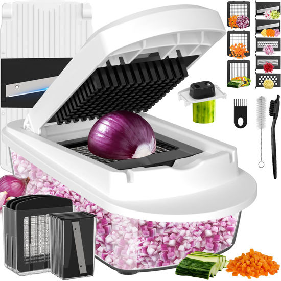Picture of 8 Blade All-in-1 Vegetable Chopper Mandoline Slicer with Container, Food Chopper, Onion Chopper, Veggie Cutter for Salad, Kitchen Gadgets Accessories Essentials, White
