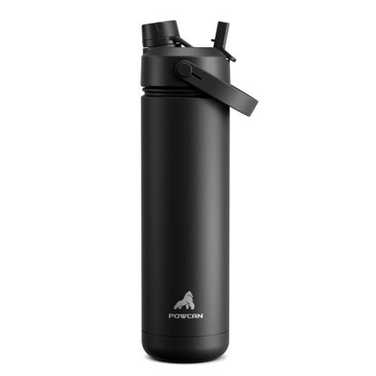Picture of POWCAN 26 oz Insulated Water Bottle with 2-in-1 Straw and Spout Lid, Keep Cold 24H, Leak-Proof, Fits in Car Cup Holder, Stainless Steel Water Bottle for Sports, Travel, and School (Dark Knight)