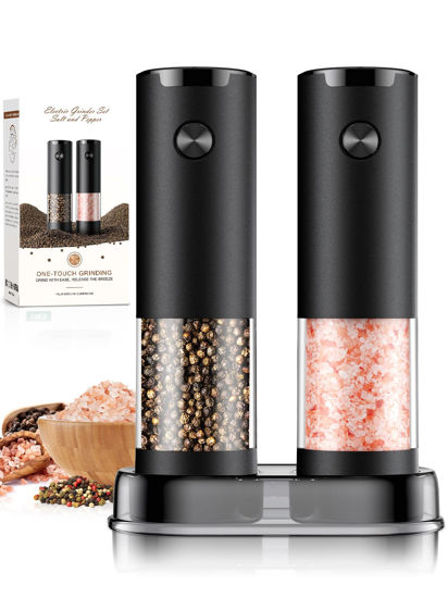 Picture of Electric Salt and Pepper Grinder Set Automatic Battery Pepper Mill Shakers Adjustable Coarseness Upgraded Larger Capacity with Led Home and Kitchen Appliances Birthday Gifts for Women Mom