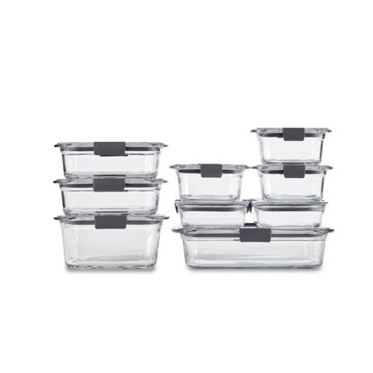 Picture of Rubbermaid Brilliance Glass Food Storage Containers, Assorted Sizes, Set of 9, BPA-Free, Leak-Proof, Clear