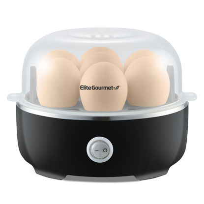 Picture of Elite Gourmet EGC115B Easy Egg Cooker Electric 7-Egg Capacity, Soft, Medium, Hard-Boiled Egg Cooker with Auto Shut-Off, Measuring Cup Included, BPA Free, Classic Black