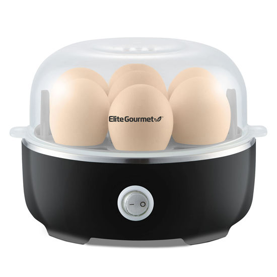 Picture of Elite Gourmet EGC115B Easy Egg Cooker Electric 7-Egg Capacity, Soft, Medium, Hard-Boiled Egg Cooker with Auto Shut-Off, Measuring Cup Included, BPA Free, Classic Black