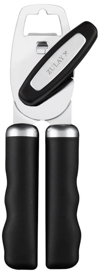 Picture of Zulay Kitchen Heavy Duty Stainless Steel Can Opener Manual with Bottle Opener - Rust Proof Manual Can Opener With Turn Knob & Comfy Soft Grip Handles - Black
