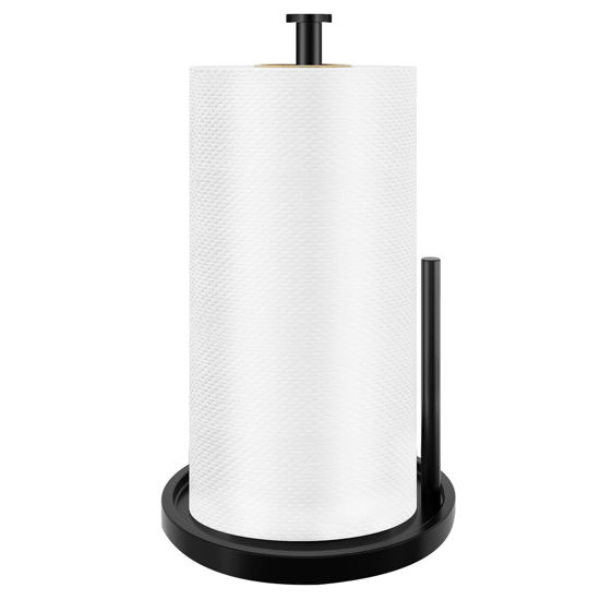 Picture of Paper Towel Holder Countertop, Standing Paper Roll Holder with Anti Slip Weighted Base, Stainless Steel Freestanding Paper Towel Holder for Kitchen, Black