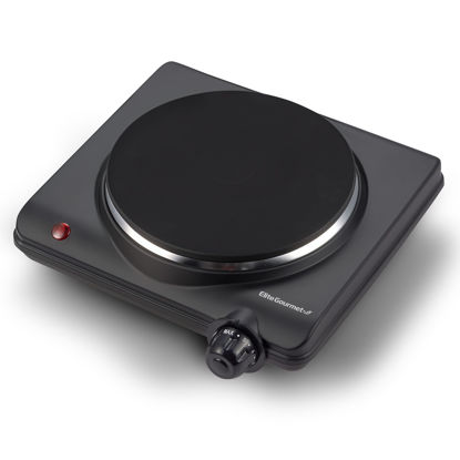 Picture of Elite Gourmet ESB-301BF# Countertop Single Cast Iron Burner, 1000 Watts Electric Hot Plate, Temperature Controls, Power Indicator Lights, Easy to Clean, Black