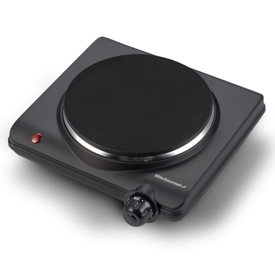 Picture of Elite Gourmet ESB-301BF# Countertop Single Cast Iron Burner, 1000 Watts Electric Hot Plate, Temperature Controls, Power Indicator Lights, Easy to Clean, Black