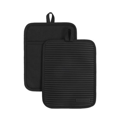 Picture of KITCHENAID Ribbed Soft Silicone Pot Holder 2-Pack Set, Matte Black, 7"x9"