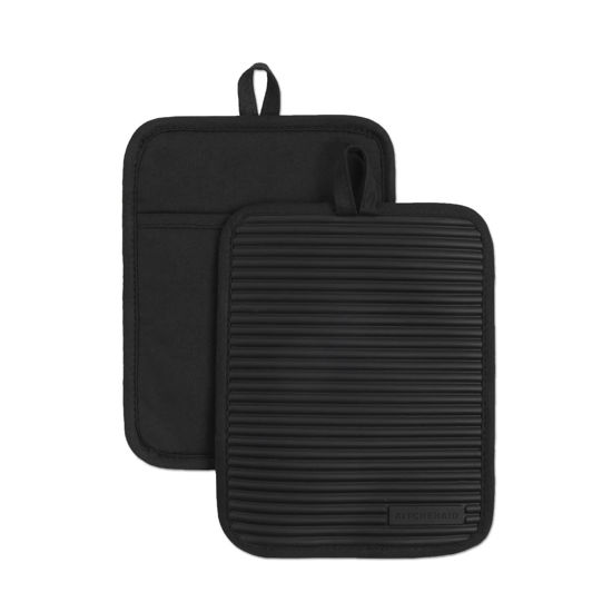 Picture of KITCHENAID Ribbed Soft Silicone Pot Holder 2-Pack Set, Matte Black, 7"x9"