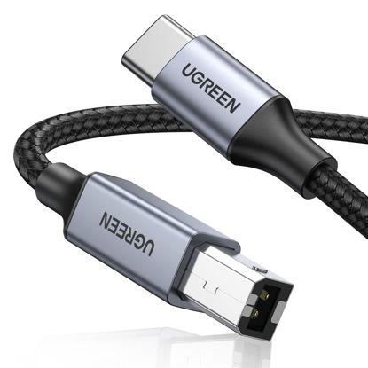 Picture of UGREEN USB B to USB C 6 FT Printer Cable, Nylon USB B to C Cord for MacBook Pro/Air, MIDI Cable Compatible with Yamaha Piano Keyboard, DAC, DJ Controller for iPad