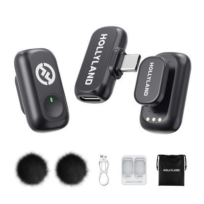 Picture of Hollyland Lark A1 Wireless Microphone for iPhone 17/16/15 & Android, 48kHz/24-bit, 3-Level Intelligent Noise Cancel, Magnetic Mini Mic for YouTube, Podcast, Vlogging (Black, 2TX + USB-C RX)
