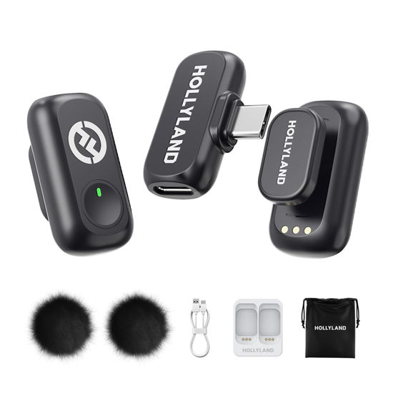 Picture of Hollyland Lark A1 Wireless Microphone for iPhone 17/16/15 & Android, 48kHz/24-bit, 3-Level Intelligent Noise Cancel, Magnetic Mini Mic for YouTube, Podcast, Vlogging (Black, 2TX + USB-C RX)