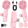 Picture of HONGJIEYUAN Pink Wireless Lavalier Microphone for iPhone & Android - Mini Clip-On Mic with Noise Cancellation, 65ft Range, 8H Battery, USB-C/Lightning - for TikTok, YouTube, Podcast, Live Streaming