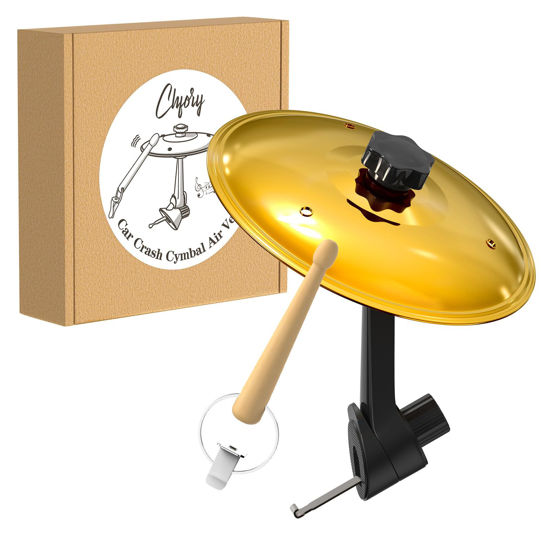 Picture of Car Cymbal Air Vent, Mini Drum Crash Cymbal Set with Mini Drum Stick, Funny Musical Instruments Gadget for Drummer Music Lovers Gift, Compact Durable Car Accessory for Most Vehicles(Gold)