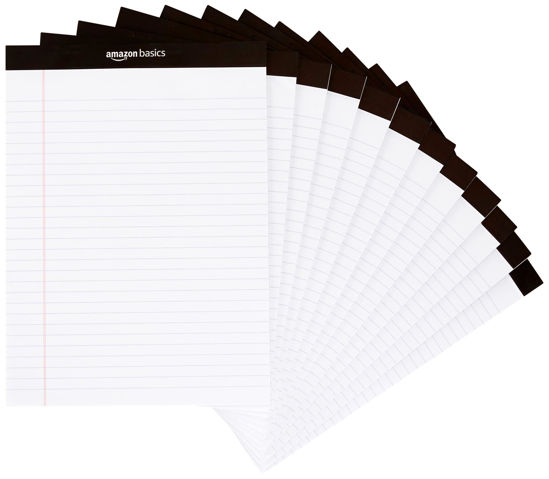 Picture of Amazon Basics Wide Ruled Lined Writing Note Pads, 8.5 inch x 11.75 inch, White, 12 Count (12 Pack of 50)