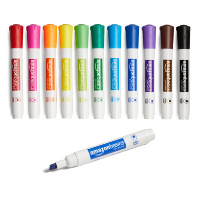 Picture of Amazon Basics Dry Erase Markers For Whiteboards, Chisel Tip, Low-Odor, Assorted Colors, Pack of 12