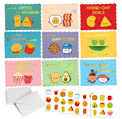 Picture of Prophet 36 Pack Gold Foil Valentines Day Cards for Kids School, 9 Assorted Designs with Envelopes & Cartoon Scented Strawberry Stickers, Great for Boys ＆ Girls Classroom Activities