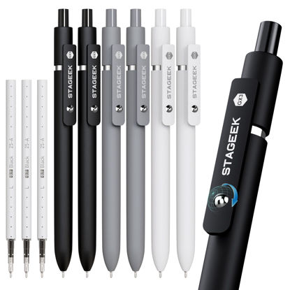 Picture of STAGEEK Black Gel Pens, 6Pcs Fine Point Smooth Writing Pens with 3 Extra Refills, Black Ink Pens for Journaling, Office, Note Taking, School Supplies, Nurse Aesthetic(Black Gray White)
