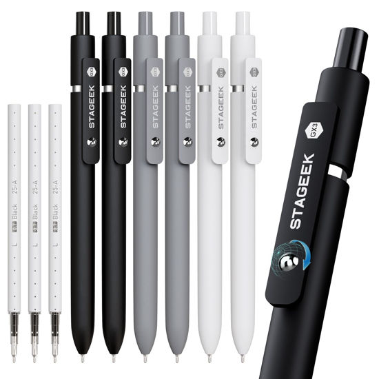 Picture of STAGEEK Black Gel Pens, 6Pcs Fine Point Smooth Writing Pens with 3 Extra Refills, Black Ink Pens for Journaling, Office, Note Taking, School Supplies, Nurse Aesthetic(Black Gray White)