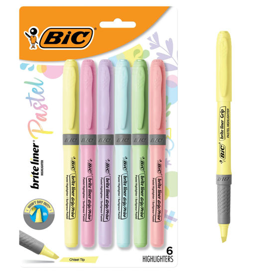 Picture of BIC Brite Liner Grip Pocket MINI Highlighter, Pastel Ink Colors, Chisel Tip, 6 Count (Pack of 1)