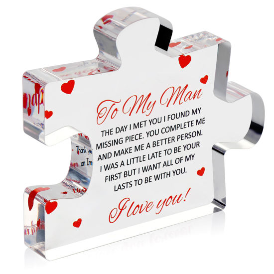 Picture of to My Man - Engraved Acrylic Block Puzzle 4.1 x 3.5 inch Gifts for Him for Husband - Fiance Birthday Gifts, Valentines Day Gift for Boyfriend - Cool Wedding Couple