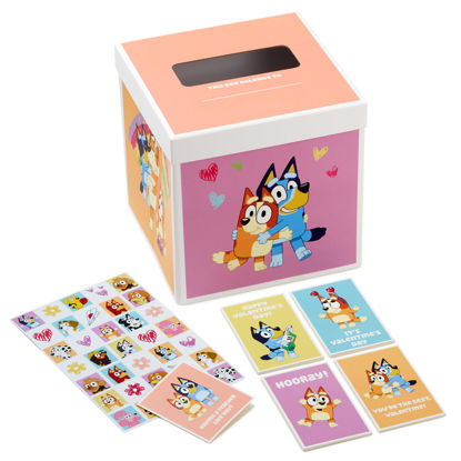 Picture of Hallmark Bluey Valentines Day Cards for Kids with Pop Up Mailbox for Classroom Exchange (1 Box, 32 Cards, 35 Stickers, 1 Teacher Card)