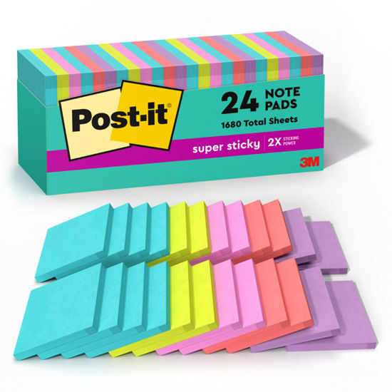 Picture of Post-it Super Sticky Notes, 24 Sticky Note Pads, 3 x 3 in., Ideal for Organization in Your Dorm, Home or Office, 2X The Sticking Power, Supernova Neons Collection