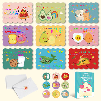 Picture of 36 Pack Valentines Day Cards for Kids School, Gold Foil 4.7x3.2in Cute Classroom Cards with Envelopes & Stickers, 9 Fun Designs for School Exchange, Perfect for Kids, Friends, and Valentine’s Day Parties