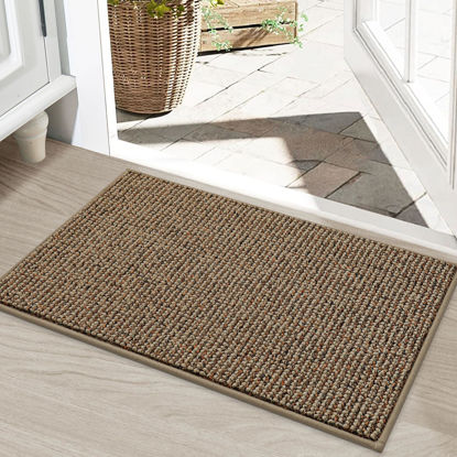 Picture of BEQHAUSE Dirt Trapper Door Mat 20" x 32", Non-Slip Washable Doormats Entrance Mat, Dirt Resistant and Absorbent Welcome Mat, Low Profile Floor Mats for Front Back Door and Entryway, Beige