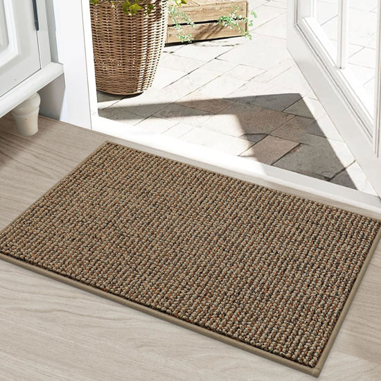 Picture of BEQHAUSE Dirt Trapper Door Mat 20" x 32", Non-Slip Washable Doormats Entrance Mat, Dirt Resistant and Absorbent Welcome Mat, Low Profile Floor Mats for Front Back Door and Entryway, Beige
