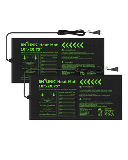 Picture of BN-LINK Durable Seedling Heat Mat for Seed Starting 10" x 20.75", 2 Pack Waterproof Warming Mats Plant Heating Pad for Seed Germination, Indoor Growing, Hydroponic, Greenhouse, ETL Listed