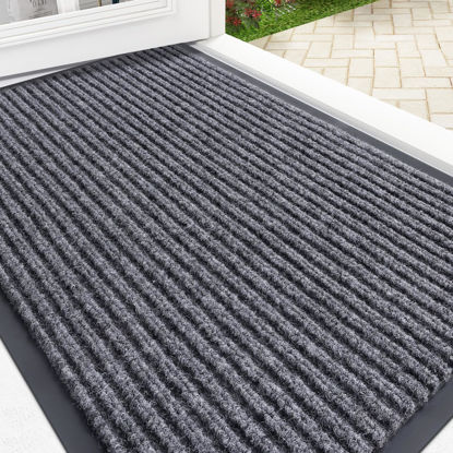 Picture of OLANLY Front Door Mat Indoor Outdoor Entrance, Waterproof Heavy Duty Doormat, Fade Resistant, Low Profile, Easy Clean Patio Porch Welcome Floor Mats for Entry, 29.5x17, Grey
