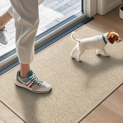 Picture of LEKEEPGO Door Mat 17"x29", Non Slip Door Mat Indoor Entrance, Rubber Backing Indoor Door mat Washable Absorbent Low-Profile Doormat Front Entryway Entry Resist Dirt Inside Door Mats, Khaki