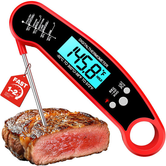 Picture of Meat Thermometer Digital - Instant Read Food Thermometer for Cooking Grilling, Candy, Air Fryer, Griddle Probe Kitchen Gadgets Essentials BBQ Accessories, Valentines Day Gifts for Him Her, Red