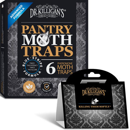 Picture of Dr. Killigan's Premium Double Potent Pantry Moth Traps with Pheromones Prime, Sticky Indian Meal Moth Traps for Kitchen, How to Get Rid of Moths in House (6 Pack, Black)
