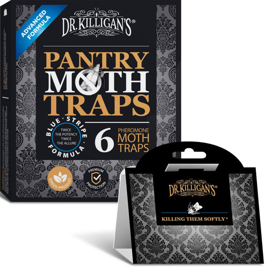 Picture of Dr. Killigan's Premium Double Potent Pantry Moth Traps with Pheromones Prime, Sticky Indian Meal Moth Traps for Kitchen, How to Get Rid of Moths in House (6 Pack, Black)