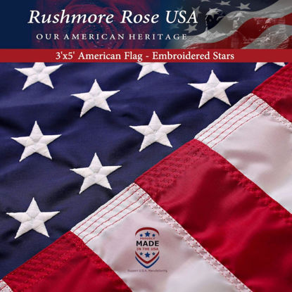 Picture of American Flag Made in USA | American Flags for Outside 3X5 | Premium US Flag 3X5 Heavy Duty Outdoor with Embroidered Stars and Sewn Stripes.