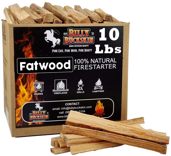 Picture of 10lb Fatwood Fire Starter Sticks | 100% Natural Fire Starters for Campfires, Firepit, Fireplaces, BBQ, Wood Stoves | Easy Ignition w/Just 2 Sticks | Camping Essentials by Billy Buckskin (10lb Box)