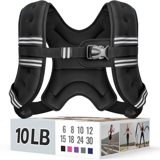 Picture of Zeerun Weighted Vest for Women & Men with Reflective Stripe and Adjustable Buckle, Comfortable & Durable Rucking Vest for Walking, Running & Strength Training, 10LBS-Black