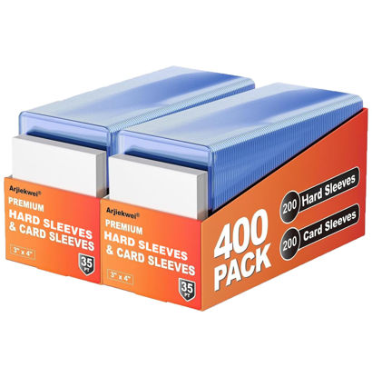 Picture of 400 Card Sleeves Hard Plastic, Arjiekwei 3"X4" Baseball Cards Protectors Plastic, Premium Card Holder for Trading Sports Baseball Football Game Cards (200 Hard Sleeve + 200 Soft Sleeve)