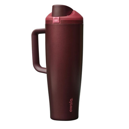 Picture of Owala FreeSip Tumbler Insulated Stainless Steel Water Bottle with Built-in Straw and Side Handle, For Travel, Work, School, and Sports, 40oz, BPA Free, Leak Proof, Black Cherry