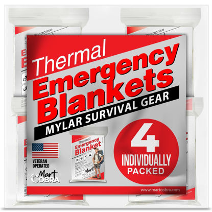 Picture of Emergency Blanket 4-Pack Space Mylar Blankets Survival Gear and Supplies Reusable Thermal Camping Hunting Essentials First Aid Car Backpacking Marathon Kit Prepper Go Rave Bug Out Bag Foil Cold Winter