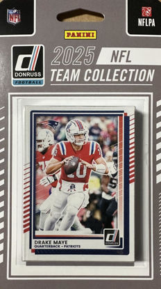 Picture of New England Patriots 2025 Donruss Factory Sealed Team Set Featuring a Drake Maye 2nd Year Card and Stefon Diggs with Kyle Williams, TreVeyon Henderson and Will Campbell Rated Rookie Cards Plus