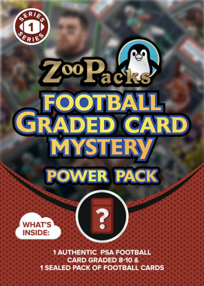 Picture of PSA Football Graded Card Mystery Pack | PSA Graded Football Card + 1 Sealed Pack of Cards | Grade 8+ Guaranteed | Contains One Graded Vintage, Rookie, Legend or Current Star | by Zoo Packs