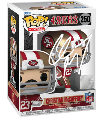 Picture of Christian McCaffrey #250 Facsimile Signed Reprint Laser Autographed Funko POP! San Francisco 49ers Figurine with Protector Case
