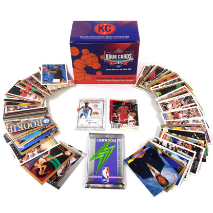 Picture of Basketball Card Gift Box | 1 Hit: Auto, Relic, or Numbered, 1 Superstar, Sealed Pack, 100 Assorted Basketball Cards | Rookie, Hall of Famers | Perfect Sports Card Gift for Collectors